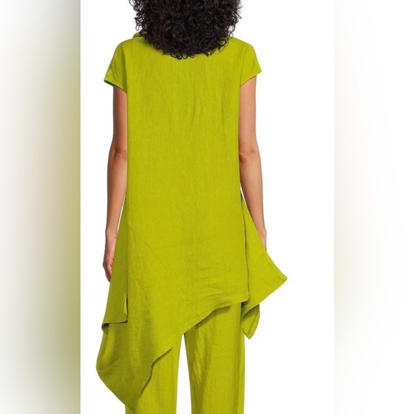 Bryn Walker  Linen Draped Cowl Neck Short Sleeve Asymmetric Tunic Size:S - Picture 3 of 10